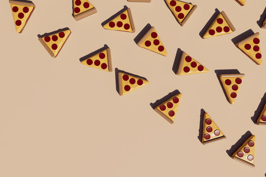 3d render of pizza slices over beige background