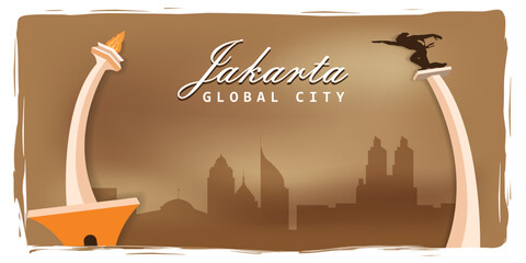 Jakarta city skyline landmark background banner design
