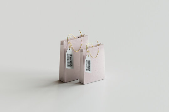Shopping bags against gray background