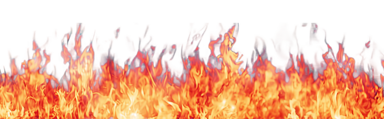 Orange and yellow flames in full blaze isolate on transparent background, png, cutout