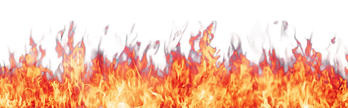 Orange and yellow flames in full blaze isolate on transparent background, png, cutout