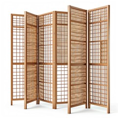 The room divider is made of 6 panels, each panel is made of wood and has a grid design
