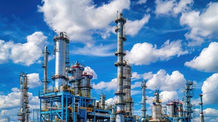 Obraz premium Oil Refinery. Industrial Plant Illuminated Amidst Pollution and Energy Production