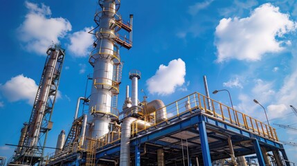 Fototapeta premium Oil Refinery. Industrial Plant Illuminated Amidst Pollution and Energy Production