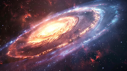 Obraz premium A breathtaking image of a spiral galaxy with a luminous core, showcasing the beauty and vastness of the cosmos with vivid colors.
