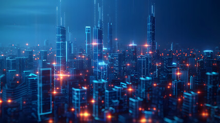 Fototapeta premium Future cyber technology city , 5G Smart city. Digital transformation, cityscape and communication network concept, internet and global connection