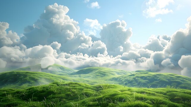 Green rolling hills under a blue sky with white clouds