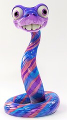 Fototapeta premium Beautiful cartoon friendly snake with colorful scales on an abstract background with bokeh and highlights