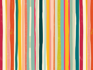 Vibrant rainbow stripes playfully dance across a white background in a geometric pattern design.