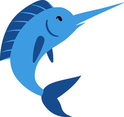 Sailfish Blue Marine Cartoon Illustration Kids Clipart