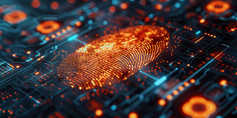 A macro close-up of a Fingerprint identification panel or screen in reds and oranges