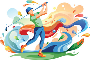 Golfer, golf player, flat illustration, vector illustration.