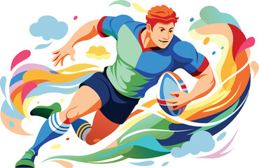Rugby, football player, flat illustration, vector illustration.