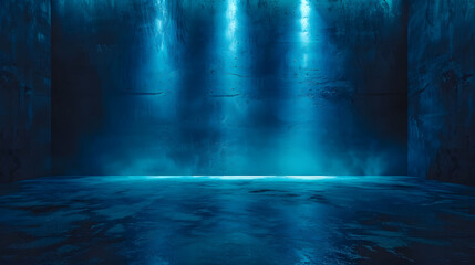 Fototapeta premium dark studio room with blue neon texture background. Generative AI.
