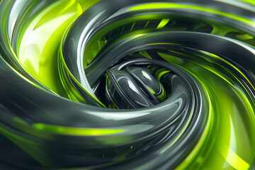 Glossy grey and neon green swirls create a dynamic and modern stage atmosphere.