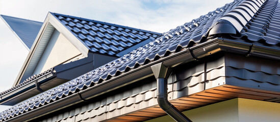 sleek black roof gutter and downpipe on modern home architectural detail system