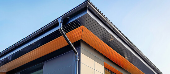 sleek black roof gutter and downpipe on modern home architectural detail system