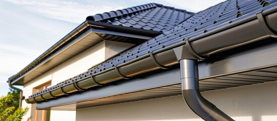 sleek black roof gutter and downpipe on modern home architectural detail system