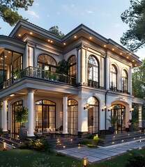 Fototapeta premium A magnificent three-story luxury villa with a swimming pool