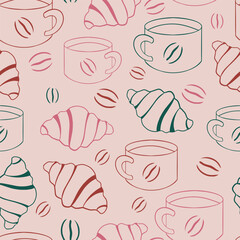 Coffee and croissant repeat pattern design