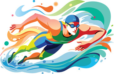 Swimmer, flat illustration, vector illustration.