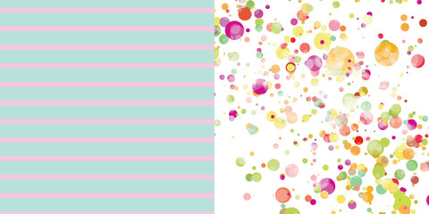 Scrapbooking set. Different textures and prints. Multicolor background, texture with circles for scrapbook paper. Vector illustration with retro floral, dotted, striped pattern for your layouts