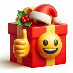 3D Christmas gift box emoji thumbs up on a white background