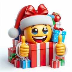 3D Christmas gift box emoji thumbs up on a white background