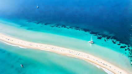 Fototapeta premium Aeri photo of summer beach and blue ocean with sky