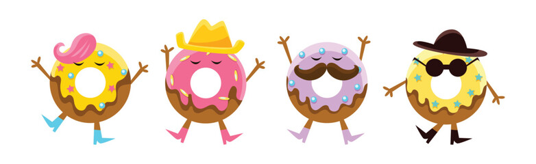 Funny Kawaii Pastry and Sweet Confection Character with Face and Arms Vector Set