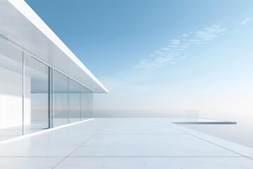 Fototapeta premium Tranquil Minimalist White Building with Glass Walls