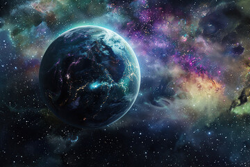 Obraz premium Generative ai on theme of parade of planets in solar system, bright stars glow in atmosphere