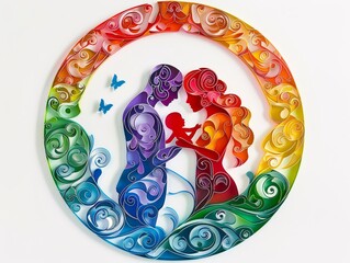 Heartwarming LGBTQ family paper cut art rainbow colors butterflies flowers love and unity