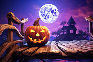 Fototapeta premium Generative ai on theme of large scary pumpkin with cut out eyes for celebration holiday Halloween