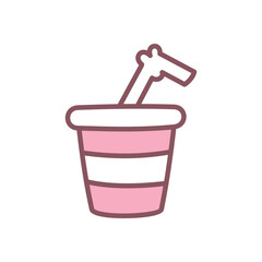 Cute soda icon. Hand drawn illustration of a paper cup with a drinking straw isolated on a white background. Kawaii sticker. Vector 10 EPS.
