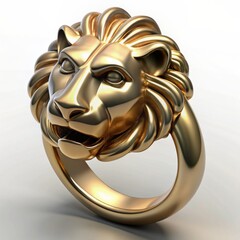 3D Render of a Lion-shaped Ring, on isolated white background, Generative AI