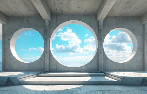 Minimalist Outdoor Architecture with Circular Sky Windows