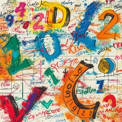 Obraz premium Colorful abstract painting with numbers and letters.