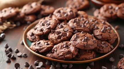 A platter of chocolate cookies and chocolate chips