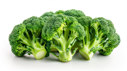 Isolated bunch of broccoli on a white background, Full depth of field highlights the intricate details and vibrant green color, providing a clean and crisp presentation of this healthy vegetable