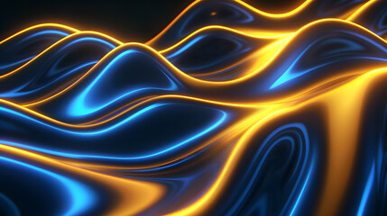 gold and blue glowing neon moving high speed wave texture background. Generative AI.