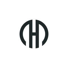 Initial letter oh, ho, h inside o, linked line circle shape logo