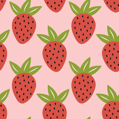 Seamless pattern with strawberry on pink background.