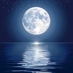 Silver Moon Reflecting Over a Midnight Blue Background for Mysterious and Calm Imagery