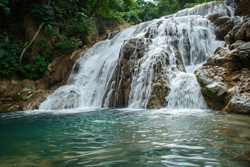 Obraz premium Generative ai on theme of beautiful majestic waterfall in natural nature, national park attraction