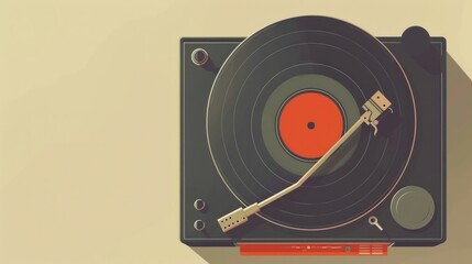 Obraz premium Vintage record player on beige surface with red vinyl record for music lovers and retro enthusiasts
