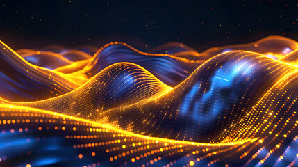 golden blue glowing neon moving high speed wave texture background. Generative AI.