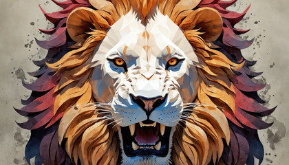 Fantasy Illustration of a wild animal lion. Digital art style wallpaper background.