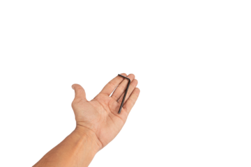 Black male hand offering an allen key isolated no background