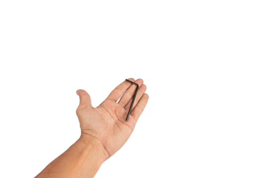 Black male hand offering an allen key isolated no background